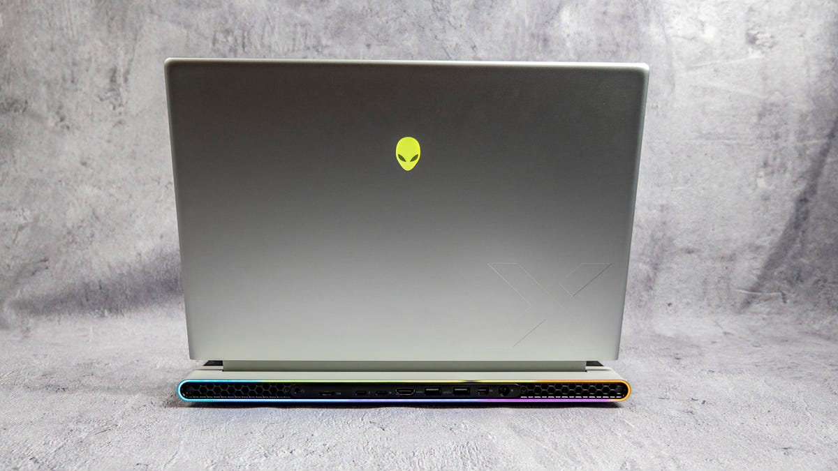 A rear view of the 2023 Alienware x14 gaming laptop.