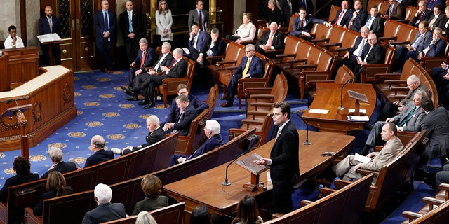 Rep. Matt Gaetz R-Fla., delivers remarks in the House Chamber during the third day of elections for Speaker of the House at the U.S. Capitol Building on January 05, 2023 in Washington, DC.
