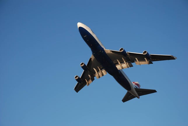 A British Airways plane, shot from below