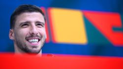 Portugal's defender Ruben Dias gives a press conference at the Al Shahaniya SC training site in Al Samriya, northwest of Doha, on November 22, 2022, during the Qatar 2022 World Cup football tournament. (Photo by PATRICIA DE MELO MOREIRA / AFP) (Photo by PATRICIA DE MELO MOREIRA/AFP via Getty Images)