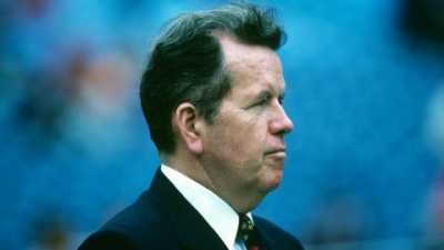 NFL officials supervisor Art McNally watches warmups before a game on November 21, 1982 in Atlanta.