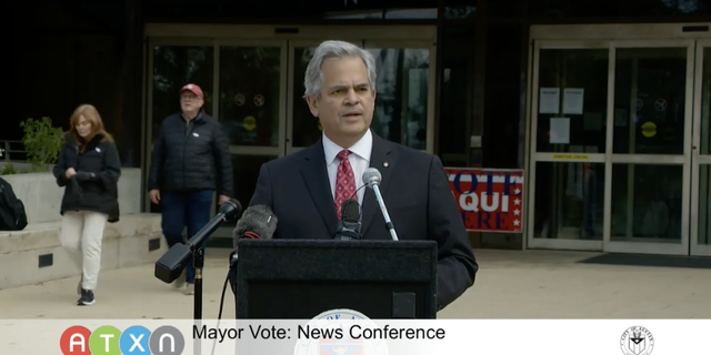 Austin Mayor Steve Adler at a press conference on Dec. 1, 2022, which aired on ATXN, the City of Austin's government access channel. 