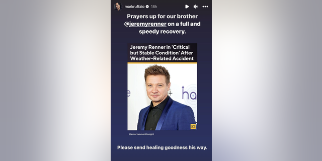 After Renner's accident, Ruffalo asked fans to send their thoughts and prayers to his co-star.