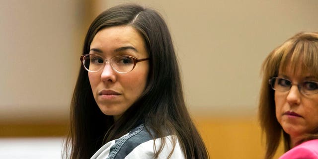 FILE - In this April 13, 2015, file photo, Jodi Arias, left, looks on next to her attorney, Jennifer Willmott, during her sentencing in Maricopa County Superior Court in Phoenix.