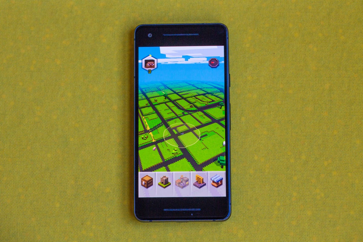 A phone screen with the mobile version of Minecraft.