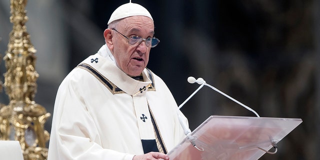 Pope Francis holds his homily during a Mass on the Solemnity of the Epiphany at St. Peter's Basilica on Jan. 6, 2022, in Vatican City.