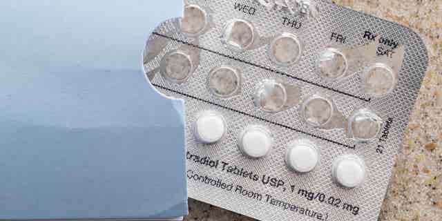 Birth control pills rest on a counter in Centreville, Maryland, on July 6, 2022. 