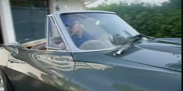 Joe Biden backs his Corvette into a garage in a campaign video released Aug. 5, 2020.