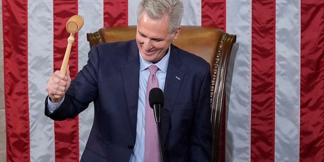 Incoming House Speaker Kevin McCarthy of Calif., holds the gavel on the House floor at the U.S. Capitol in Washington, early Saturday, Jan. 7, 2023. 