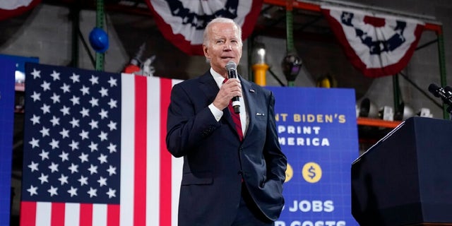 President Joe Biden speaks at the Steamfitters Local 602 in Springfield, Va., Thursday, Jan. 26, 2023. During his remarks, he joked how some people think he's "stupid."