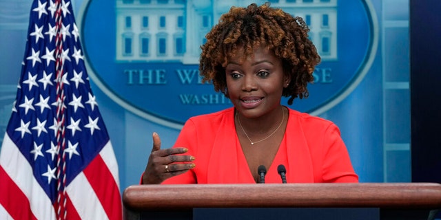 White House press secretary Karine Jean-Pierre speaks during the daily briefing at the White House in Washington, Wednesday, Jan. 11, 2023.