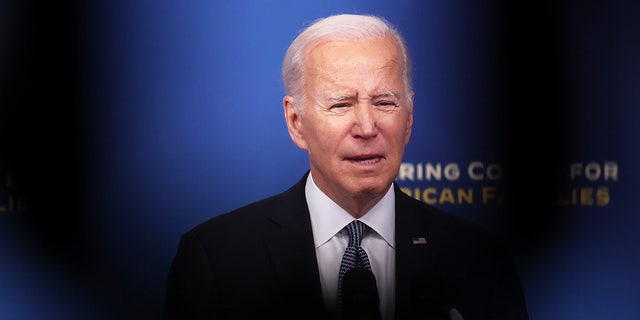 President Biden delivers remarks on the economy and inflation in the Eisenhower Executive Office Building on Jan. 12, 2023, in Washington, D.C.