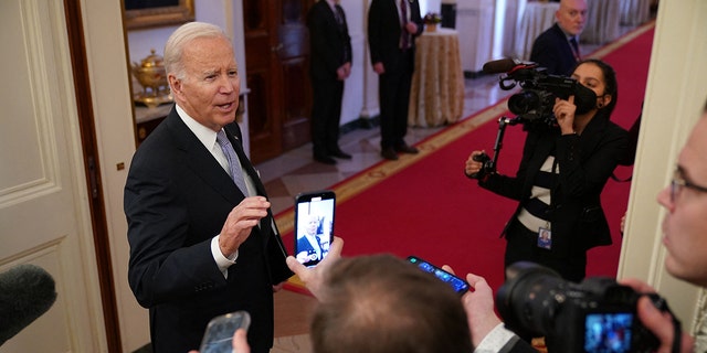 US President Joe Biden departs after hosting bipartisan mayors attending the US Conference of Mayors Winter Meeting, in the East Room of the White House in Washington, DC, on January 20, 2023. 