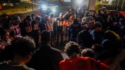 Fans gather outside University of Cincinnati Medical Center on January 2, 2023, in Cincinnati, where Buffalo Bills' Damar Hamlin was taken after collapsing on the field during an NFL football game against the Cincinnati Bengals. 