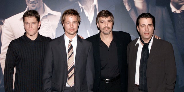 Matt Damon, Brad Pitt, George Clooney and Andy Garcia attend the London premiere of "Ocean's Eleven" in 2001.