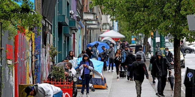 High levels of drug use, homelessness, poverty, crime, mental illness and sex work is prolific along East Hastings Street in the Downtown Eastside neighborhood on Tuesday, May 3, 2022 in Vancouver, British Columbia.