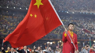 Chinese basketball star Yao Ming leads the Chinese delegation during the opening ceremony of the 2008 Beijing Olympic Games in Beijing on August 8, 2008. 