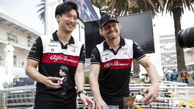 Zhou with his teammate Valtteri Bottas at the Mexican Grand Prix 2022 in October.