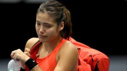 AUCKLAND, NEW ZEALAND - JANUARY 05: Emma Raducanu of Great Britain is in tears as she withdraws injured during her singles match against Viktoria Kuzmova of Slovakia on day four of the 2023 ASB Classic Women's at the ASB Tennis Arena on January 05, 2023 in Auckland, New Zealand. 