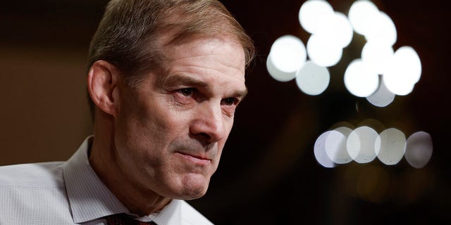 Rep. Jim Jordan, R-OH, speaks during an on-camera interview near the House Chambers during a series of votes in the U.S. Capitol Building on January 9, 2023 in Washington, DC.