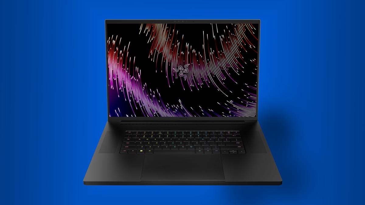 The Razer Blade 18 open and directly facing you