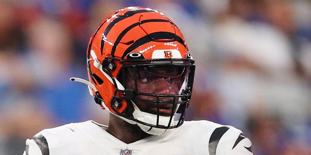 Joseph Ossai of the Cincinnati Bengals looks on during a preseason game against the New York Giants on Aug. 21, 2022, in East Rutherford, New Jersey.