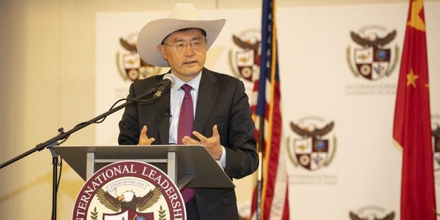 Ambassador Qin Gang visits the International Leadership of Texas, Garland High School on May 31, 2022, in Dallas.