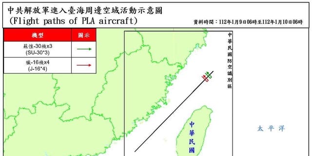 Taiwan's Ministry of National Defense tweeted that 11 Chinese aircraft and three naval vessels were detected in the Taiwan Strait, with seven aircraft crossing over an unofficial buffer zone between the two countries.