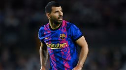 BARCELONA, SPAIN - OCTOBER 20: Sergio Aguero of FC Barcelona looks on during the UEFA Champions League group E match between FC Barcelona and Dinamo Kiev at Camp Nou on October 20, 2021 in Barcelona, Spain. (Photo by David Ramos/Getty Images)