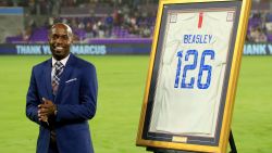 ORLANDO, FLORIDA - NOVEMBER 15: DaMarcus Beasley is honored in a pre-game ceremony prior to the CONCACAF Nations League match between the United States and Canada at Exploria Stadium on November 15, 2019 in Orlando, Florida. (Photo by Sam Greenwood/Getty Images)