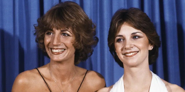 Penny Marshal, left, and Cindy Williams, right, from the comedy series "Laverne &amp; Shirley" appear at the Emmy Awards in Los Angeles on Sept. 9, 1979.