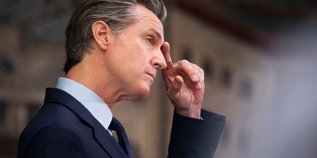 Gov. Gavin Newsom speaks during a news conference held at Unity Council career center in the Fruitvale neighborhood of Oakland, Calif., on Monday, May 10, 2021. 