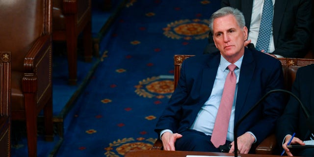 Kevin McCarthy sat in the House Chamber during the third round of votes for House speaker on the opening day of the 118th Congress on Tuesday, Jan. 3, 2023.