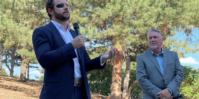 Reps. Dan Crenshaw, R-Texas, pictured on the left, and Michael Waltz, R-Fla., not pictured, introduced a joint resolution authorizing President Biden to use military force to combat the cartels pumping fentanyl and other similar, dangerous substances across the border.