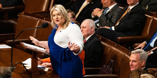 Florida GOP Rep. Kat Cammack nominates Kevin McCarthy for House speaker at the U.S. Capitol on Jan. 4, 2023.