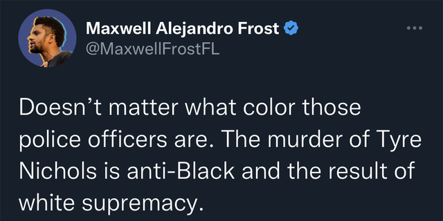 Rep. Frost's tweet about the death of Tyre Nichols.
