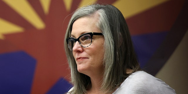 Then-Arizona Democratic gubernatorial candidate Katie Hobbs holds a campaign event at the Carpenters Local Union 1912 headquarters on November 05, 2022, in Phoenix, Arizona. 