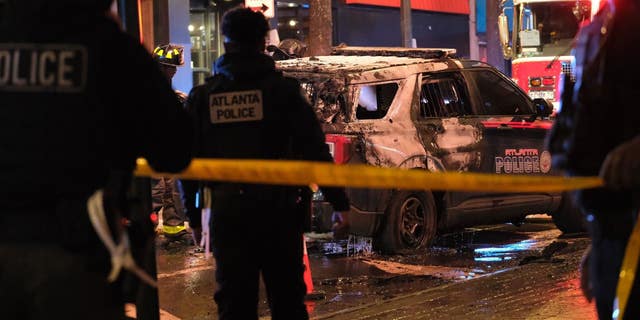 Atlanta police work to subdue a violent protest on Jan. 21.