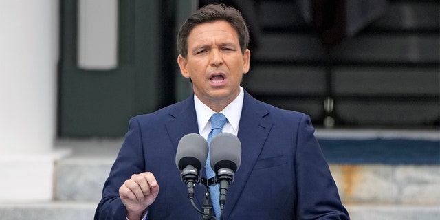 Florida Gov. Ron DeSantis speaks after being sworn in to begin his second term during an inauguration ceremony outside the Old Capitol on Jan. 3, 2023, in Tallahassee, Florida.
