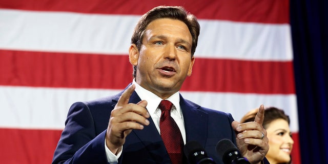 Florida Gov. Ron DeSantis gives a victory speech after defeating Democrat Charlie Crist at the Tampa Convention Center on Nov. 8, 2022.