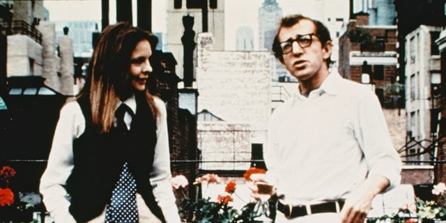 Woody Allen as Alvy Singer and Diane Keaton as Annie Hall in the comedy film "Annie Hall," 1977. 