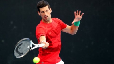 Djokovic practises ahead of the 2023 Adelaide International as he prepares for the Australian Open.