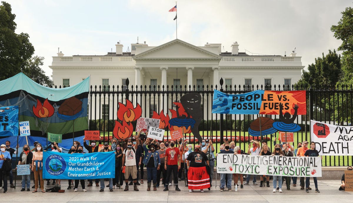 Climate protesters outside the White House in October 2021.