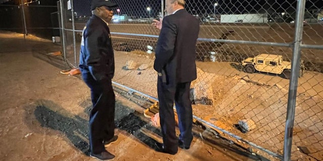 NYC Mayor Eric Adams and El Paso Mayor Lesser visit an area where asylum seekers are known to cross the border. 