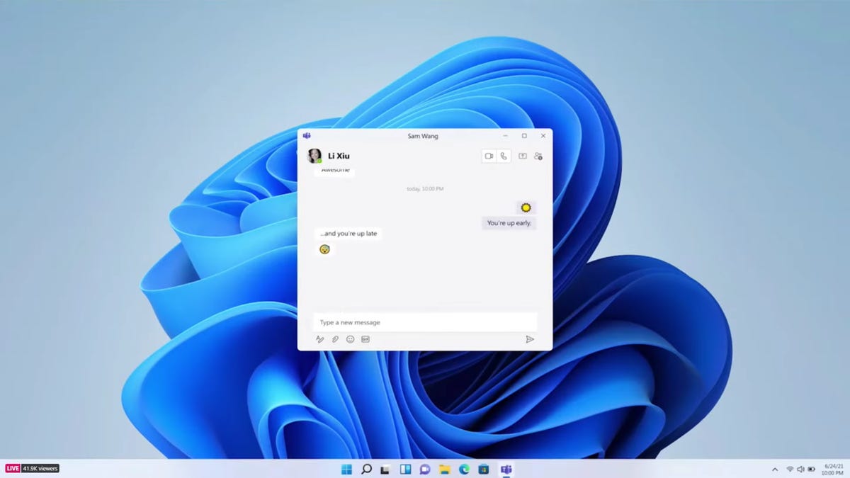 Windows 11 desktop showing a Microsoft Teams chat