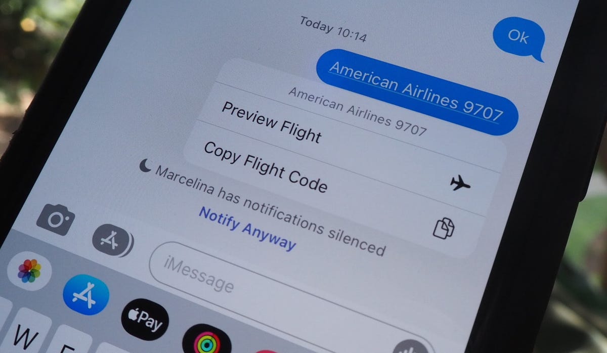 Flight code in text message