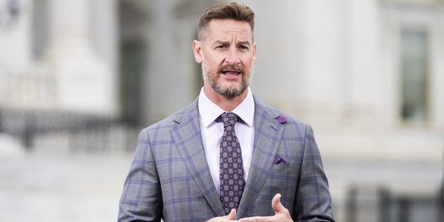 Rep. Greg Steube, R-Fla., does a TV interview outside the U.S. Capitol, April 23, 2020.