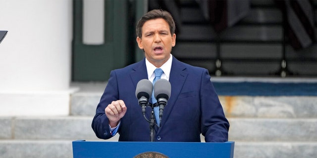 Florida Gov. Ron DeSantis speaks to the crowd after being sworn in to begin his second term during an inauguration ceremony outside the Old Capitol Tuesday, Jan. 3, 2023, in Tallahassee, Fla.