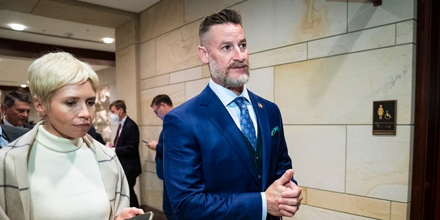 Rep. Greg Steube, R-Fla., heads to a closed-door Republican leadership candidate forum, on Monday, Nov. 14, 2022 in Washington, DC. 