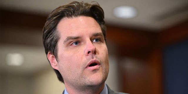 Rep. Matt Gaetz, R-FL, speaks after House Republicans met to choose their party leaders at the US Capitol in Washington, DC on November 15, 2022. - Top US Republican Kevin McCarthy was chosen Tuesday as his party's leader in the House of Representatives -- putting him in prime position to become Speaker if his camp reclaims control of the chamber as expected. 